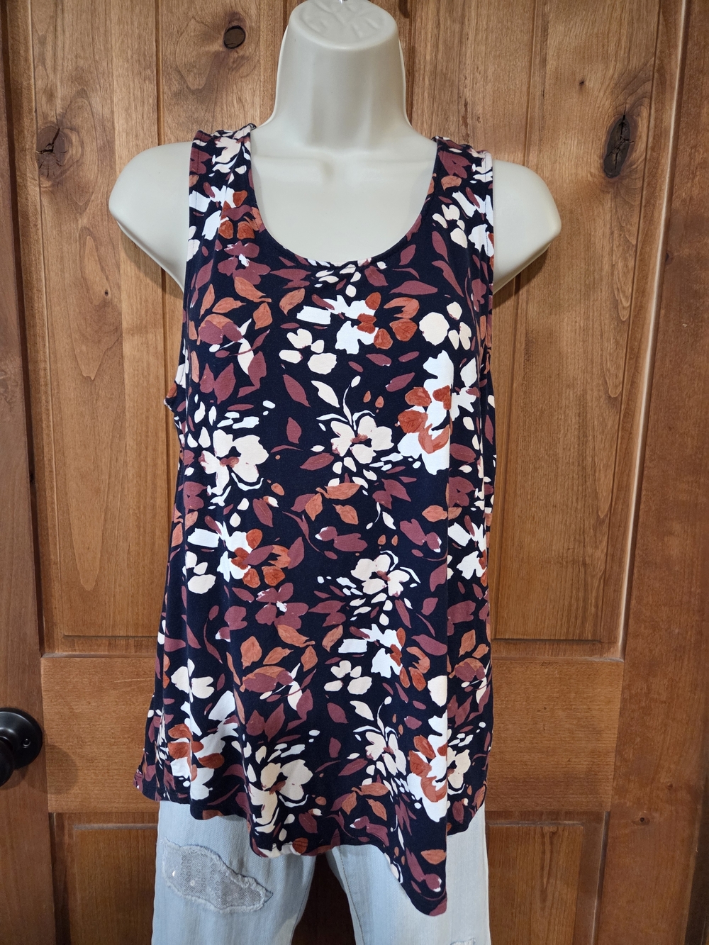 Market & Spruce Navy Floral Tank with White and Rust Accents